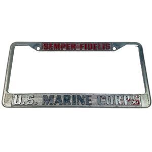 Vintage U.S MARINE CORPS Military Pewter Semple Fidelis Cars License Plate Frame
